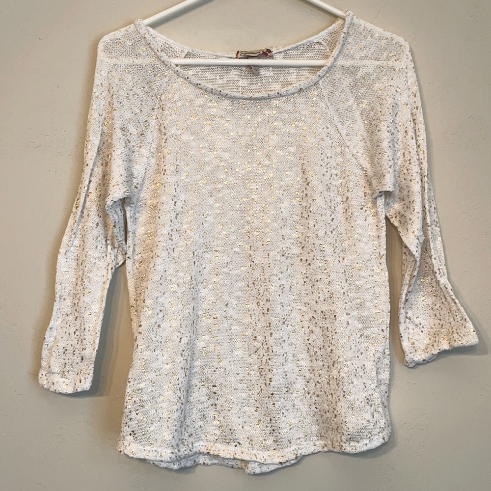 XL Loose Knit light Sweater-Cream with gold flecks